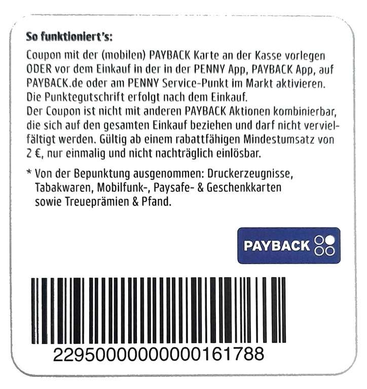 Penny Payback 2x 10fach Punkte auf den Einkauf ab 2€ gültig bis 24.06. / 01.07.2023