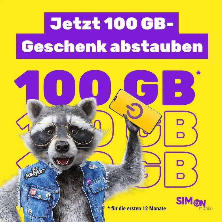 SIMon mobile (Vodafone): 100 GB Datenbonus für Neukunden + mtl. kündbar + Erster Monat for free möglich (über KwK)