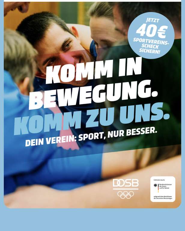 [Sportvereins-Scheck] 40€ Zuschuss zum Mitgliedsbeitrag für Neumitglieder in teilnehmenden Sportvereinen (DOSB, Bundesregierung)