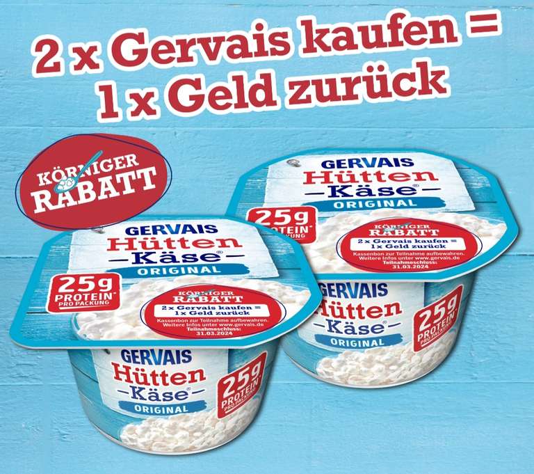 2x Gervais Hüttenkäse kaufen = 1x Geld zurück ab 01.01.
