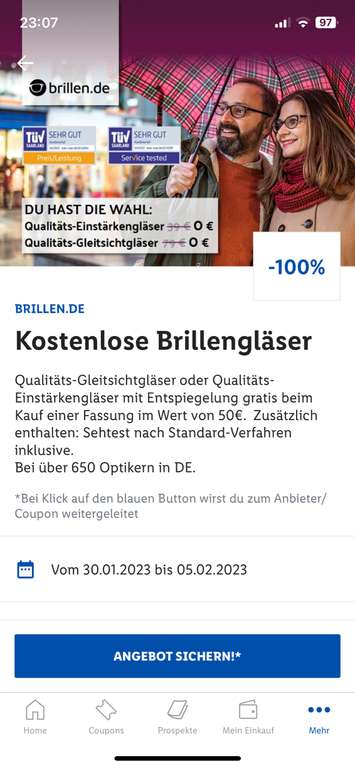 Brillen.de / Lidl plus - kostenlose Brillengläser - beim Kauf einer Fassung im Wert von 50€