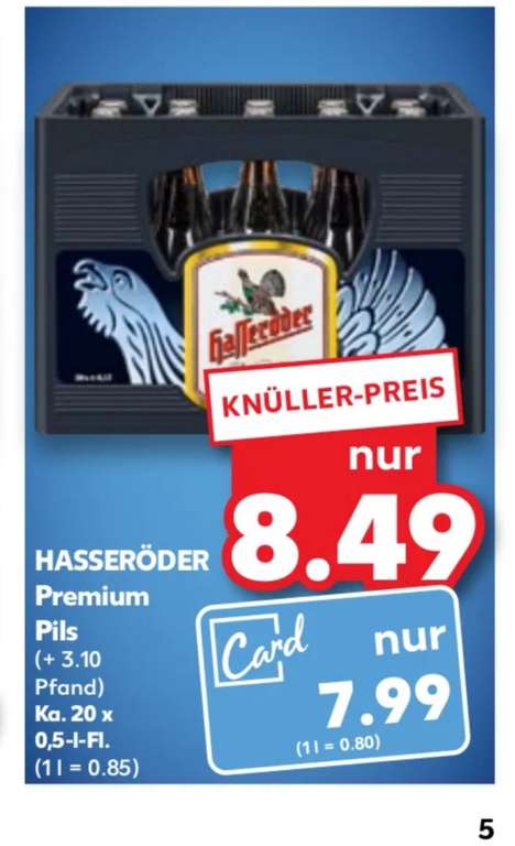 Kaufland Hasseröder Premium Pils mit Kaufland Karte für 7,99€ 20x0,5L Bier