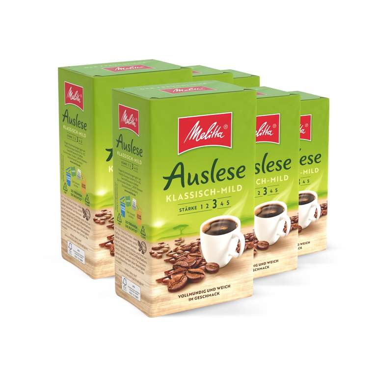 Melitta Auslese Klassisch-Mild Filter-Kaffee 6 x 500g, gemahlen, Pulver für Filterkaffeemaschinen [PRIME/Sparabo]