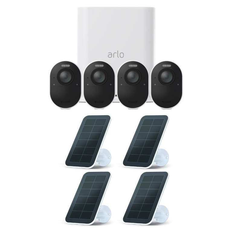 Arlo Ultra 2 VMS5440 - Kabelloses 4K-Überwachungssystem mit 4 Kameras + gratis Solar Panel 4er-Set