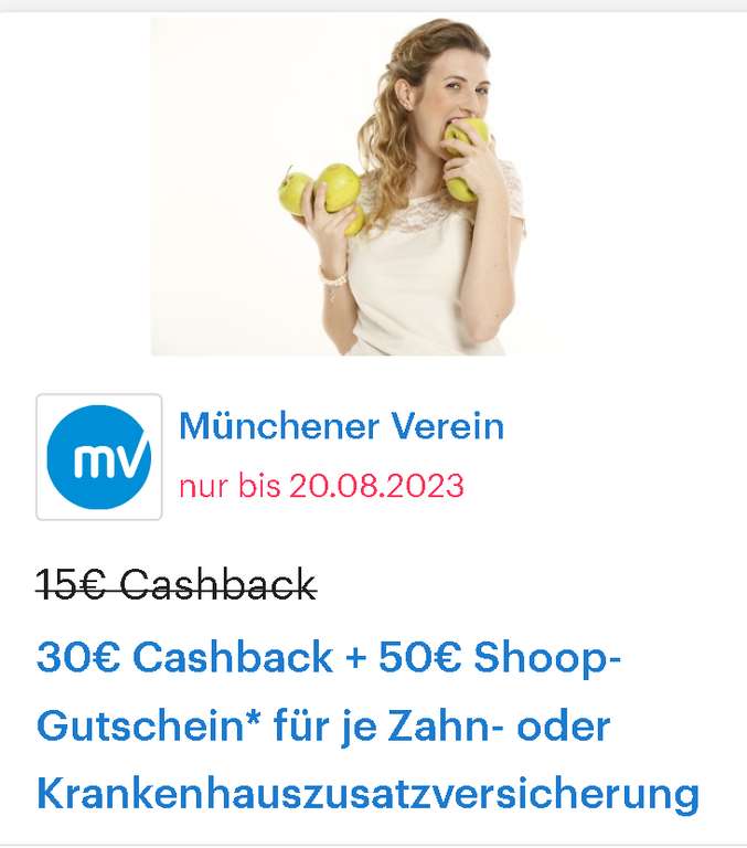 [Münchener Verein + Shoop] 30,- € Cashback + 50,- € Shoop-Gutschein für Zahn- oder Krankenhauszusatzversicherung, Neukunden
