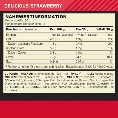 [Sparabo + 20% Coupon] Optimum Nutrition Gold Standard 100% Molkenproteinpulver, verschiedene Geschmacksrichtungen, 2,28 kg