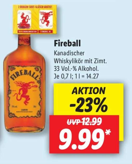 Fireball Whisky Zimt Likör 33% vol. 0,7l [LIDL]