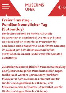 Gratis Eintritt Museen Frankfurt / Jeden letzten Samstag im Monat (außer August)