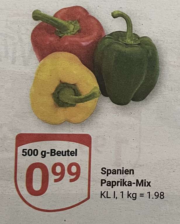 [ Globus / Aldi Süd ] Paprika-Mix 500g aus Spanien / Aldi Süd Paprika rot 500g 1,11€ statt 1,49€