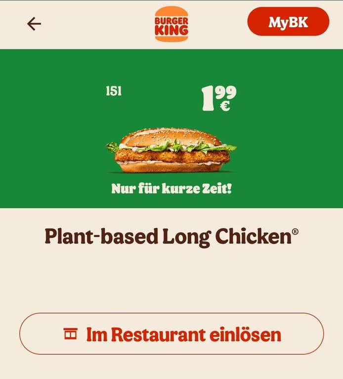 Burger King: Long Chicken für 1,99€ (auch Plant-based)
