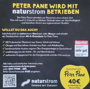 40 € Gutschein für Peter Pane bei Abschluss eines Strom/Gasvertrags bei Naturstrom