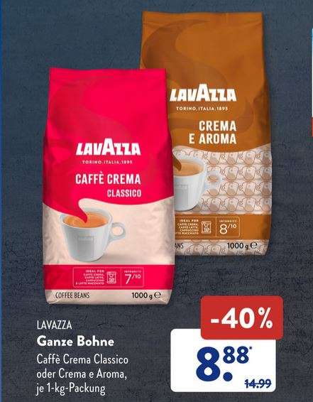 Lavazza Caffè Ganze Bohnen - € für versch. 1 | Sorten kg mydealz (Aldi-Süd) 8,88
