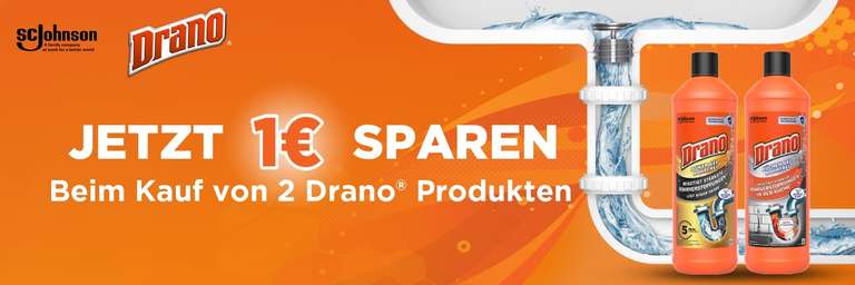 [Drano - SC Johnson] 2 Drano Produkte kaufen & 1 € Cashback erhalten