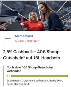 [Shoop] MediaMarkt 2,5% CB + 40€ Gutschein Shoop auf bestimmte JBL Headsets