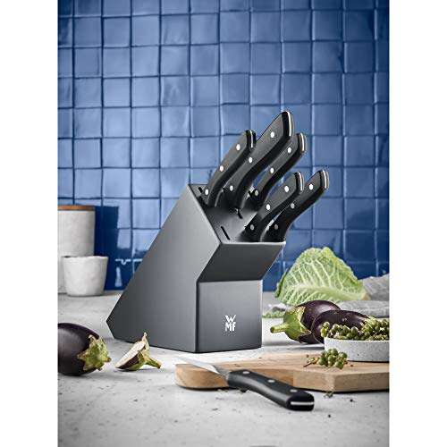 WMF Messerblock mit Messerset 7-teilig, Küchenmesser Set mit Messerhalter, 6 scharfe Messer, Holz-Block lackiert, Spezialklingenstahl