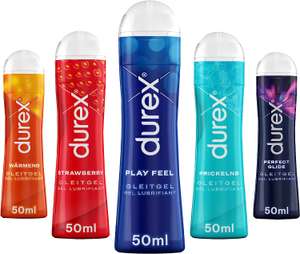 [Prime Day] Durex Play Gleitgel Ausprobierpaket mit 5 x 50ml (5 versch. Gleit- & Erlebnisgele auf Wasser- & Silikonbasis, Kondom-geeignet)