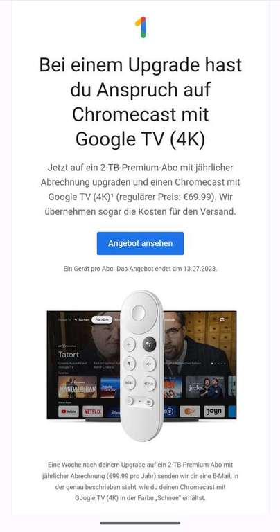Google Drive 2TB Speicher + Chromecast mit Google TV (4K) (Neukunden/Upgrader)