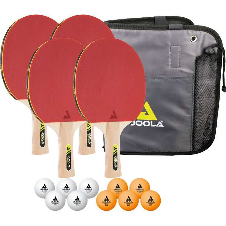 JOOLA Tischtennis-Set Family, Tischtennis-Set mit 4 Tischtennisschlägern, Tischtennisbällen und Tragetasche [Prime]