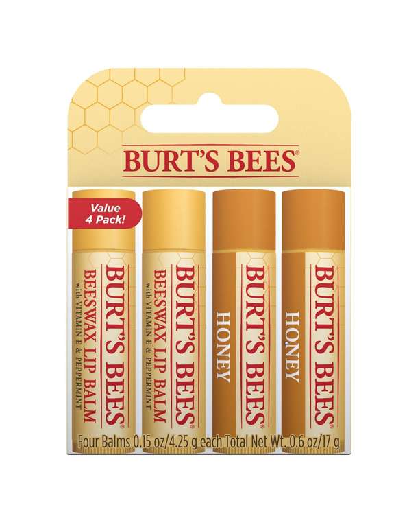 Burt's Bees 100 % natürlicher, feuchtigkeitsspendender Lippenbalsam, 4er-Pack, Original Bienenwachs (Prime Spar-Abo)