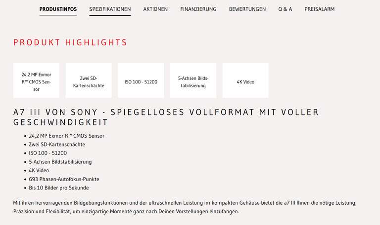 30 FOTO Sony-Produkte im "Calumet Special Deal" (Kameras & Objetive) - Rabatte bis zu 899 Euro
