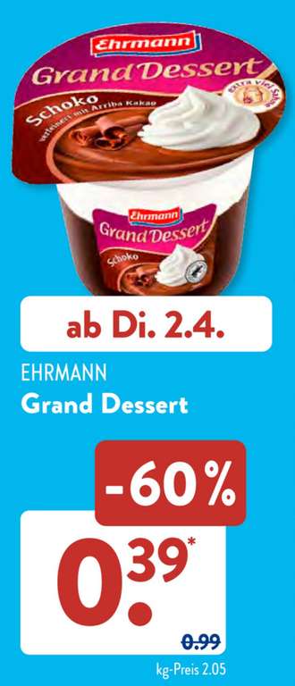 [Aldi Süd] Ehrmann Grand Dessert für 0,39 statt 0,99
