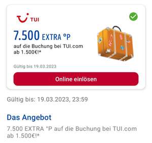 Paypack TUI Coupon mit Punkten im Wert für 75€