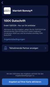 [AMEX Offers] Marriott Bonvoy 100 Euro Gutschrift bei 400 Euro Mindestumsatz (ggfs. personalisiert)