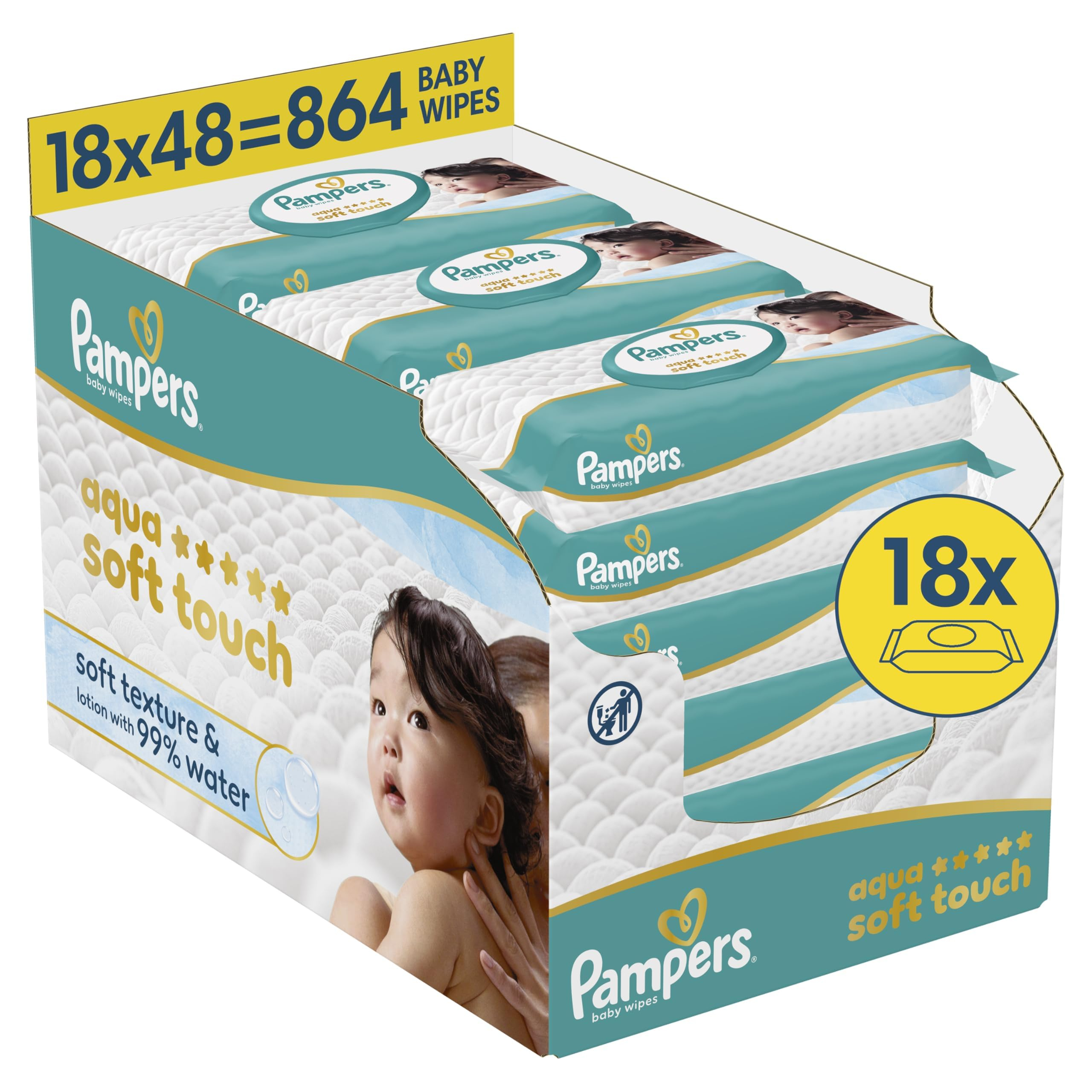 Pampers Aqua Soft Touch Baby-Feuchttücher, 18x48 (864 Stück)