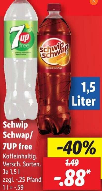 Schwipp Schwapp, 7Up 1,5 L versch. Sorten bei Lidl 0.88€