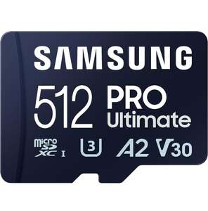 Samsung PRO Ultimate microSD-Karte + SD-Adapter, 512 GB, UHS-I U3, 200 MB/s Lesen, 130 MB/s Schreiben,‎ MB-MY512SA/WW, PRIME