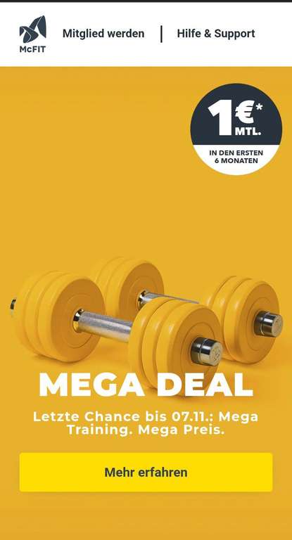 McFit Mega Deal bis 7.11. 12 Monate für €224,40