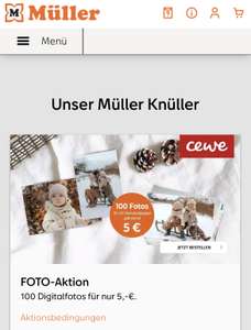 [Müller] Cewe 100 Fotos für 5€ (jedes weitere Foto 5 Cent) - Abholung