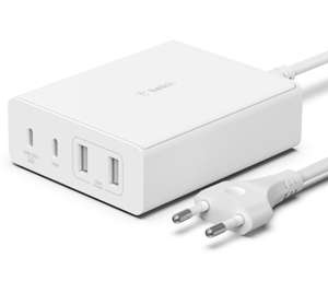 Belkin 4-Port-USB-GaN-Ladegerät Weiß (108 Watt) - 2x USB-C PD 3.0 + 2x USB-A - Tischladestation für mehrere Geräte