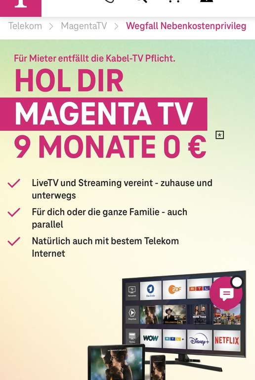 Sammeldeal Telekom 60€ Cashback/Amazon Gutschein/ 50€ Cashback MagentaTV Smart bis zu 12 Monate kostenlos*