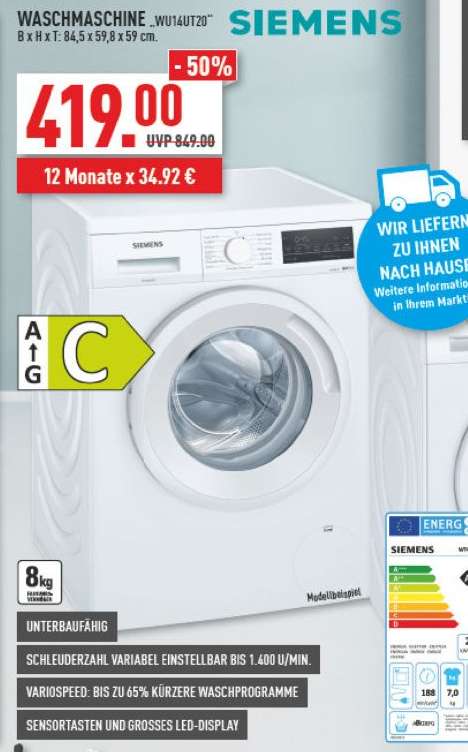 [Bielefeld lokal] Marktkauf - Waschmaschine Siemens WU14UT20