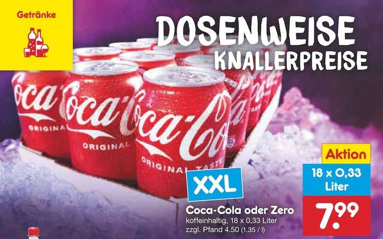 [Netto MD] Coca-Cola Dosen 18x0,33l (auch Zero) für 9,61€ inkl. Pfand
