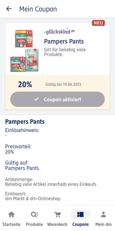 Pampers Pants -20% (beliebig viele!) Payback in DM App (personalisiert, sonst neue Schwangerschaft angeben)