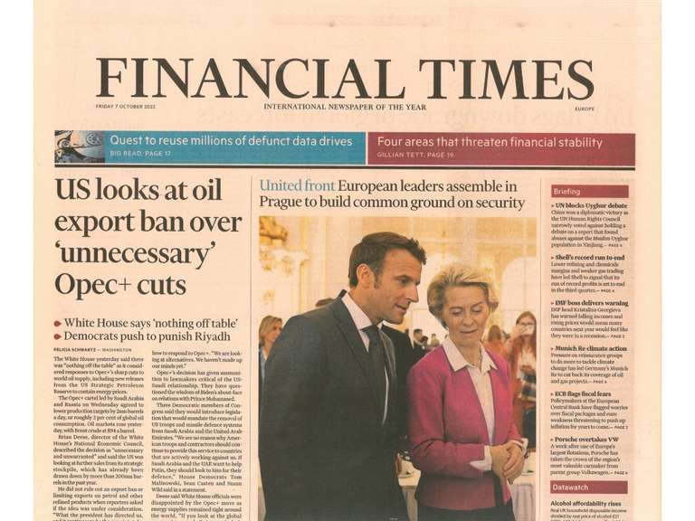Financial Times Weekday Print Edition (Mo-Fr) + FT Weekend (Sa) für ein Jahr