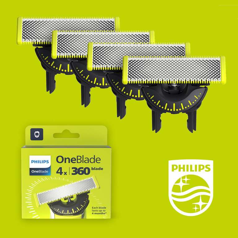 Philips OneBlade 360 Original-Ersatzklingen für alle OneBlade und OneBlade Pro Modelle, Viererpack (Modell QP440/50) (Prime Spar-Abo)