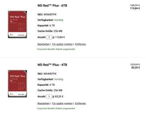[Corporate Benefits] Western Digital ca. 36% auf WD Red Plus 3,5" HDDs (z.B. WD Red Plus 4 TB für 83,20, WD Red Plus 6TB für 115,84)