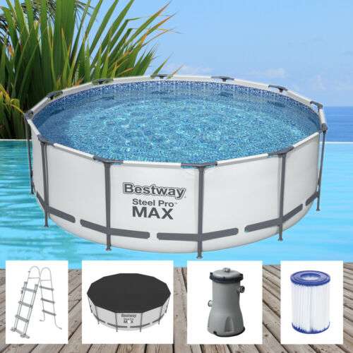 [ebay mit Gutschein POWEREBAY7] Pool Bestway Steel Pro MAX 366x122cm mit Filterpumpe und Zubehör Gartenpool 56420 (+5% Shoop)