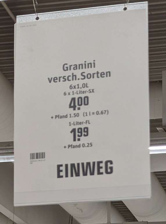 [Lokal Böblingen / Sindelfingen] Granini 6x1L-Pack für 4 Euro (zzgl. Pfand) im MeinReal Böblingen (Röhrer Weg)