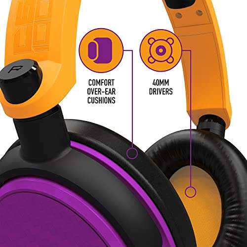 STEALTH C6-100 Neon Orange & Lila Gaming Headset (PS4/PS5, Xbox, Switch, PC, mit flexiblem Mikrofon, 3.5mm Klinkenstecker, 1.5m Kabel)