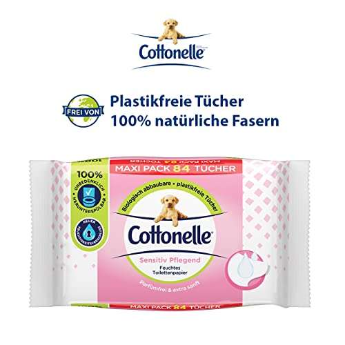 Cottonelle Feuchtes Toilettenpapier Sensitive, Maxi-Pack, 6 X 84 Toiletten Tücher (Prime Spar-Abo)