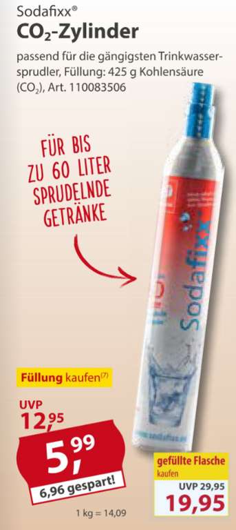 Sodasteam / Sodafixx Gasflaschenfüllung von 425 g CO2 für Trinkwassersprudler