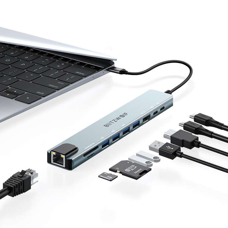 USB-Hub BlitzWolf BW-NEW TH5 - HDMI 4K@30Hz USB3.0 / USB2.0 / Type-C 2.0 / RJ45 Ethernet / 100 W PD Ladung / SD TF