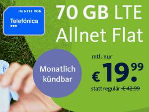 Allnet-Flat im Telefónica-Netz mit 70 GB Datenvolumen 19,99€/Monat (Mit Code FREENET24)