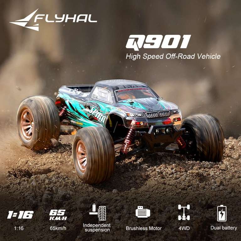 Flyhal Xinlehong Q901 Pro RTR 1/16 Ferngesteuertes Auto mit Allrad und bürstenlosem Motor + 2,4GHz Fernsteuerung und 2 Akkus