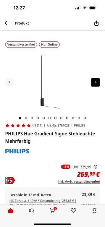 Philips Hue Gradient Signe Stehleuchte + Hue Bridge im Set