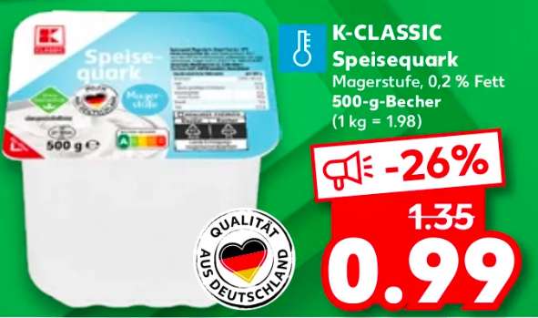 (Kaufland) K-Classic Speisequark 0,2% Fett, 500 g